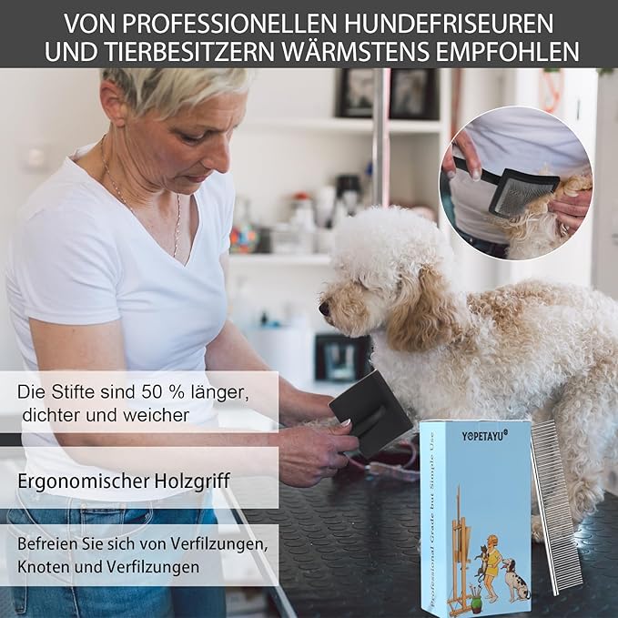 Dog Slicker Brush for Shedding and Grooming Medium or Long Haired Cats, Extra Long & Soft Pin Slicker Brush for Removes Loose Hair, Tangles, Knots, Undercoat, Free Pet Comb, Large Black-Mewly Pet