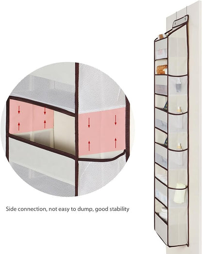 Univivi 6 Tier Over The Door Organizer With 8 Mesh Side Pockets, Bathroom Organizers and Storage Over The Door Organizer For Nursery Baby Essentials (Beige)