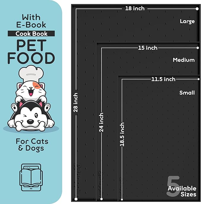 Dog Food Mat - Raised Edges Dogs Mat for Food and Water Prevent Spill, Waterproof Cat Food Mats Protect Floors, Easy Clean Dog Bowl Mats for Food and Water, Silicone Pet Food Tray-Mewly Pet