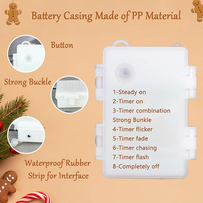 Impress Life Festive Decoration String Lights, Gingerbread Man Cookies 10 ft 40 LEDs with Battery/USB Powered Dimmable Fairy Lights with Remote for House Bedroom Decorative, Wedding Home