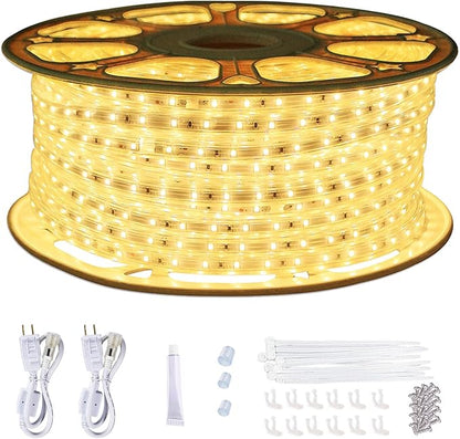 150ft Flat Outdoor Rope Lights Waterproof: 110V Cool Warm White LED Strip Light - Cuttable Connectable Lights for Deck Patio Stairs Backyards Commercial Decor Lighting, Not Tube Rope