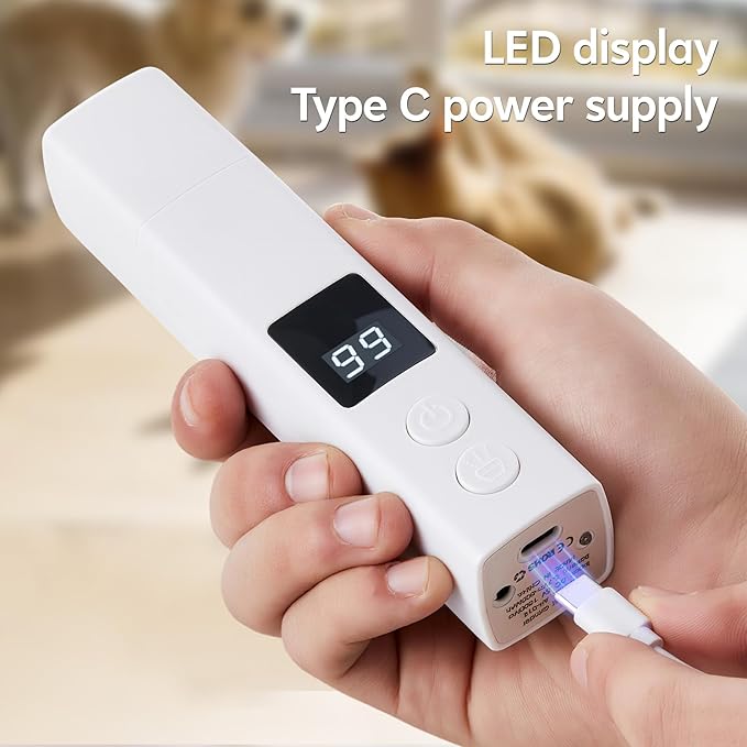 Dog Nail Grinder with 4-Speeds,Pet Claw Trimmers with 2 Modes Lighting UV, Nail Clippers for Small Medium and Large Dogs and Cats, Animal Nail Care,Grooming (White)-Mewly Pet