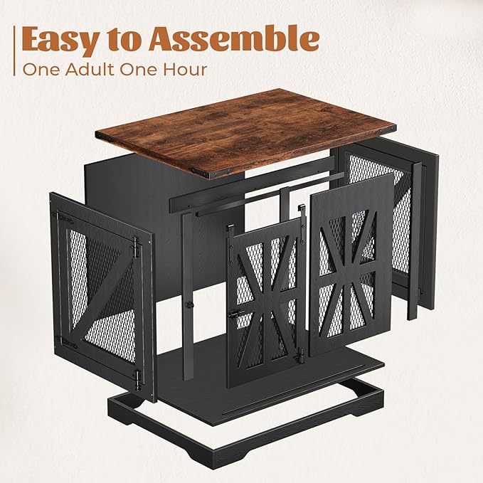 VOPEAK 27.5" Small Dog Crate Furniture, Chew Resistant Dog Crate for Puppy Dogs, Heavy Duty Small Dog Crate Dog Kennel Indoor with Double Doors, Wooden End Table for Bedroom Living Room, Black-Mewly Pet