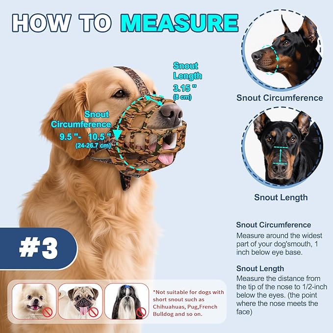 Basket Muzzle to Prevent Biting, Dog Muzzle for Large Medium Small Dogs Allows Panting Drinking Anti Chewing, Perfect for Grooming Trimming Training and Aggressive Reactive Dogs (Brown, Size 3)-Mewly Pet
