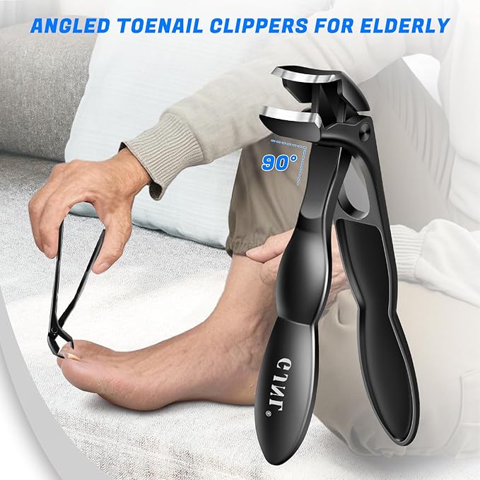 Toenail Clippers for Seniors Ingrown Thick Toenails, 2025 Angled Head Toe Nail Clippers with Catcher, Heavy Duty 45° Slanted Toenail Clippers, 37mm Wide Opening Nail Cutter with Long Handle, 6PCS-Mewly Pet