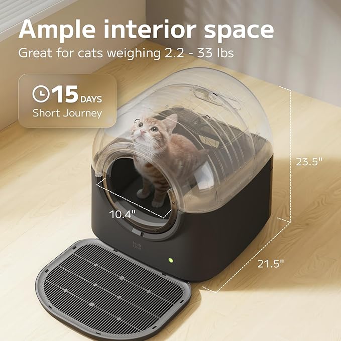 L1 Self-Cleaning Litter Box Automatic Electronic Hands-Free Smart Robot self Cleaning Litter Box - Safe Anti-Pinch,with Deodorizer and Liner and Litter Mat for Multiple Cats-Mewly Pet