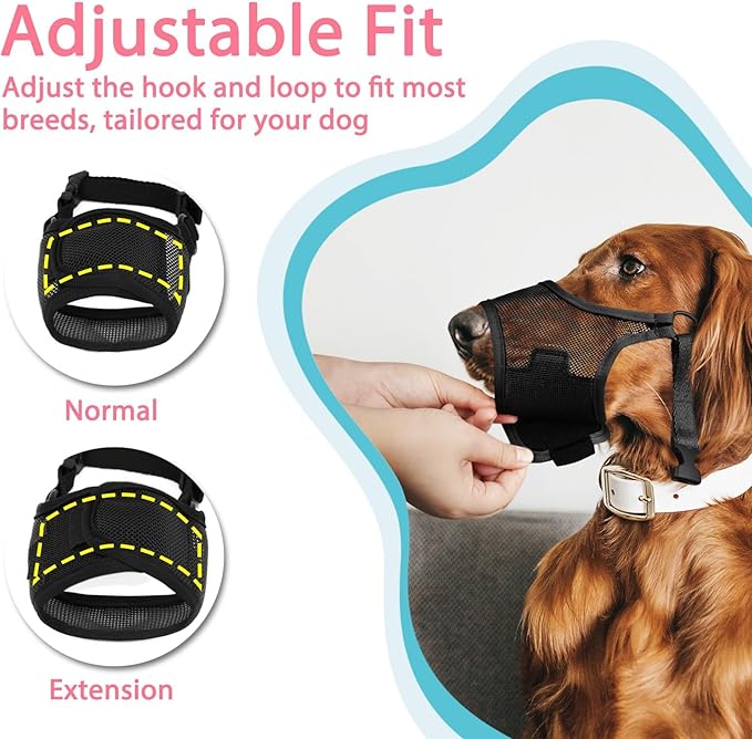 LUCKYPAW Dog Muzzle, Mesh Muzzle for Large Medium Small Dogs, Soft Mouth Guard for Biting Chewing, Breathable Mouth Cover with Adjustable Hook and Loop for Training, Grooming(Black, S)-Mewly Pet