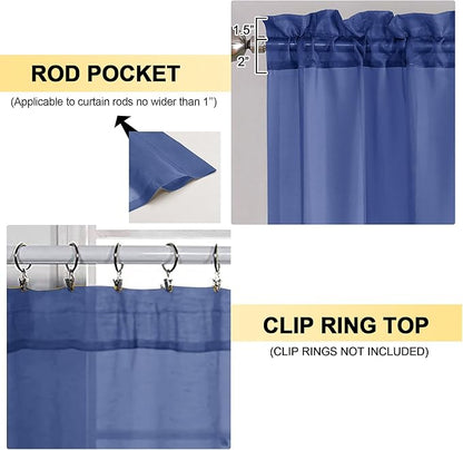 OVZME Royal Blue Sheer Curtains 63 Inches Long 2 Panels - Soft Light Filtering Window Sheer Panels for Living Room/Bedroom, Top Dual Rod Pocket, 1 Pair, Each 42Wx63L Inches
