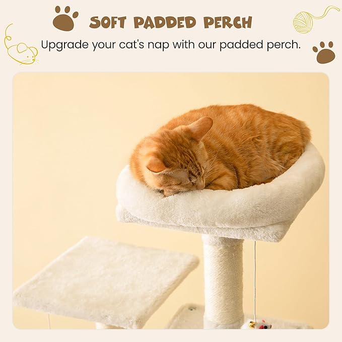 MWPO 63.8 inches Multi-Level Cat Tree for Large Cats with Sisal-Covered Scratching Posts, Padded Platform, Hammock and Condo,Stable Cat Tower Cat Condo Pet Play House-Beige-Mewly Pet