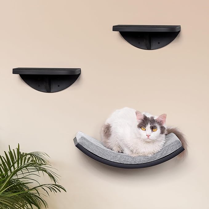 2-Piece Cat Wall Steps with Grey Felt Pads, Floating Cat Wall Perches and Climbing Steps, Wall Mounted Shelf for Small and Large Cats-Mewly Pet