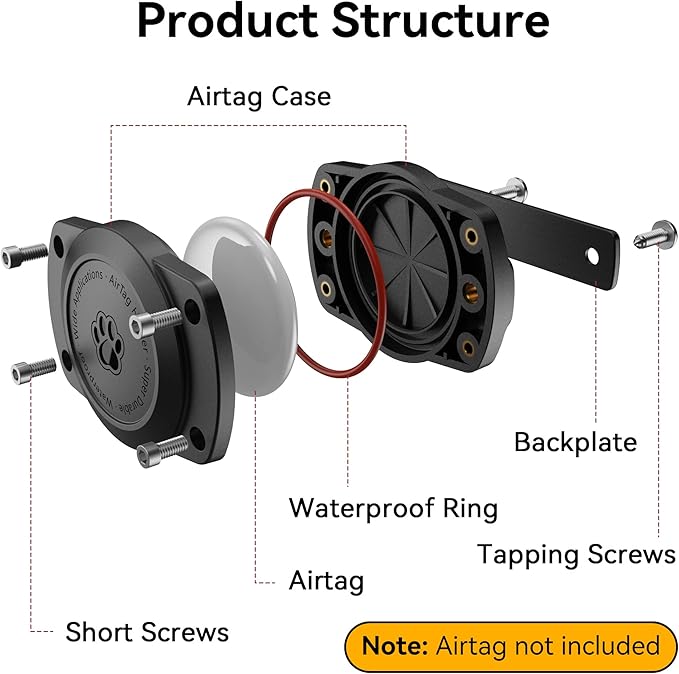 IPX8 Waterproof Dog Collar Holder for Airtag [Metal Back Plate] Ultra-Durable Dog & Cat Collars Mount for AirTag, Suitable for All Widths of Collars (1 Pack)-Mewly Pet