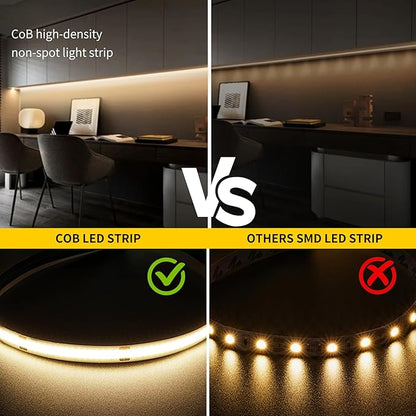 COB LED Strip Lights Natural White,24V Dimmable led Light Strip KIT with Remote and app Control,4000K 50FT/15m 8mm Wide Ra>90 Cuttable Flexible Strip Lights for Bedroom,Shelf,Cabinet