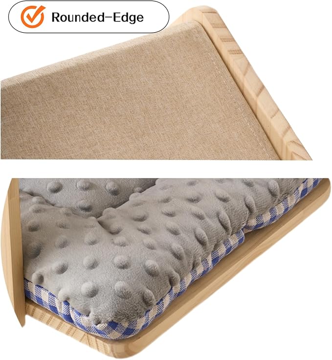 SHENGOCASE Natural Wood Cat Wall Shelves Bed, 2-Pack, Wall-Mounted Box House Perch, Cat Condo Furniture with Washable Pillow Cushions-Mewly Pet