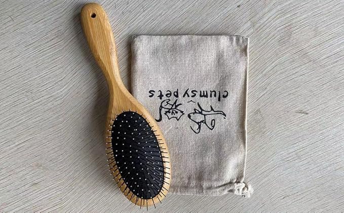 ClumsyPets Dog & Cat Ball Pin Slicker Grooming Brush with Bamboo Handle for Pets Massage Bath and Removes Mats Loose Fur Hairs-Mewly Pet