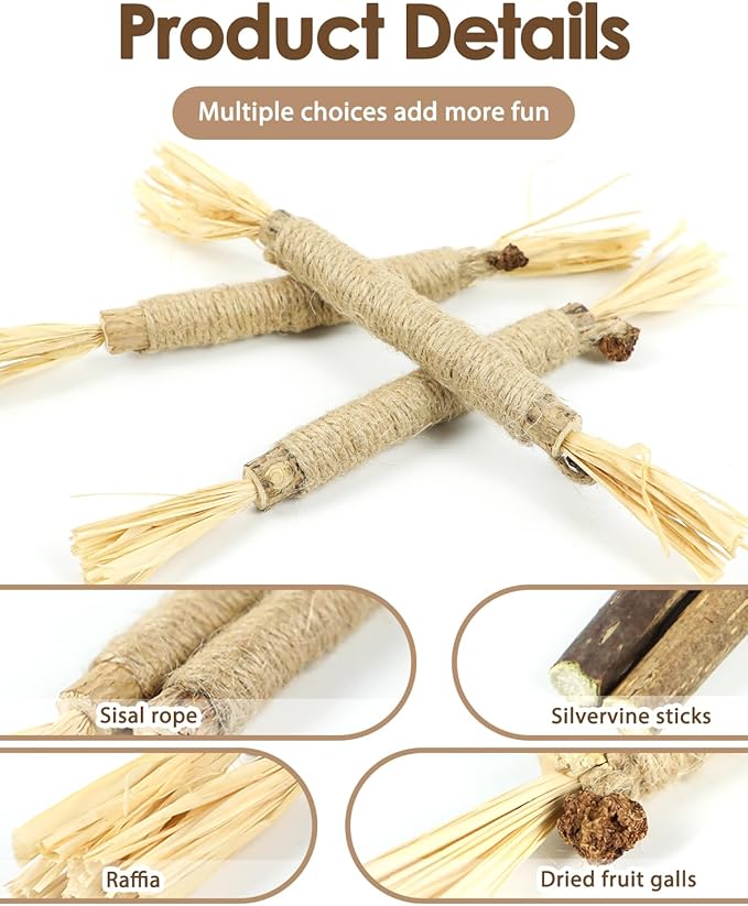 Tocirelo Silvervine Sticks Cat Toys - 6Pack Natural Cat Chew Toy Teeth Cleaning, Matatabi Dental Care Kitten Treat, Catnip Cat Teething Toys, Catmint Silver Vine Sticks for Bored Indoor Kitty-Mewly Pet