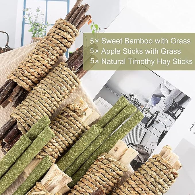 Rabbit Toys, 3 Types Hamster Chew Toys for Teeth Grinding, Improve Dental Health, Best Bunny Toys for Rabbits, Guinea Pigs, Chinchillas, Hamsters-Mewly Pet