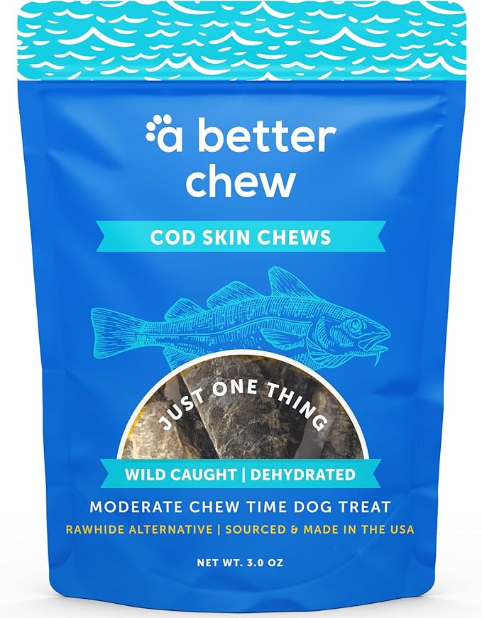 A Better CHEW – Wild Caught Cod Skin Dog Treats | Sourced and Made in The USA, Single Ingredient, Dehydrated | Natural, Healthy Alternative to Rawhides + Bully Sticks, Long Lasting Chew-Mewly Pet