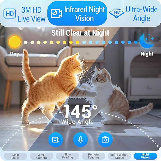 Automatic Cat Feeder with Two HD Camera for 2 Cats: 5G WiFi Automatic Dog Feeder with Night Vision & Slow Feed, 7L Auto Cat Food Dispenser for Multiple Pet, Detachable for Cleaning - 29 Cup