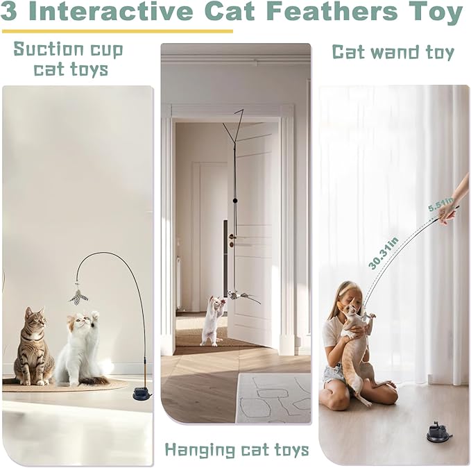7-in-1 Interactive Cat Toys for Indoor Cats with Washable Adhesive Suction Cup, Hanging Cat Toys, Silvervine Stick and Sisal Chew Rope Catnip Teething Toy for Bored Kitten-Mewly Pet