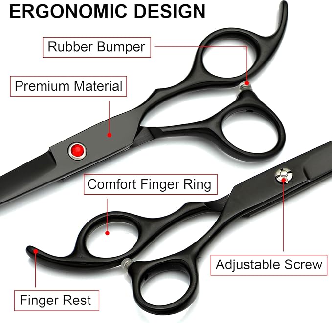 Professional Dog Grooming Scissors Kit Black 6 in 1, Dog Shears for Grooming 6CR Premium Stainless Steel Grooming Scissors Kit for Dogs Cat Pet-Mewly Pet