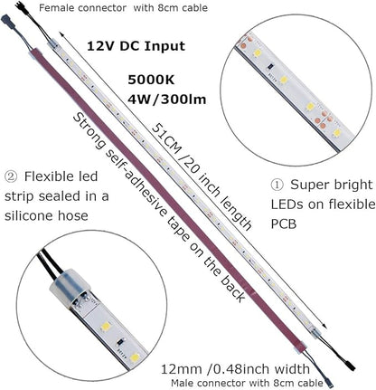 Litever Under Cabinet Light, 6 PCS 20 Inches Flexible LED Strips with Power Adapter, 24W,1800 Lumen, Daylight 5000K. Suitable for Kitchen Cabinets, Counters, Under Shelf, Closets (6-Strip-5000K)