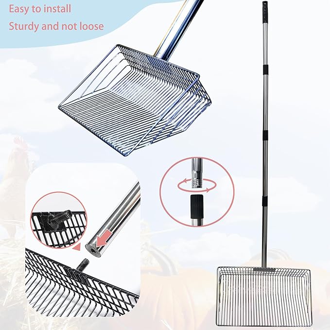 10inch Metal Chicken Poop Scooper with 54-Inch Long Handle for Coop Cleaning-Mewly Pet