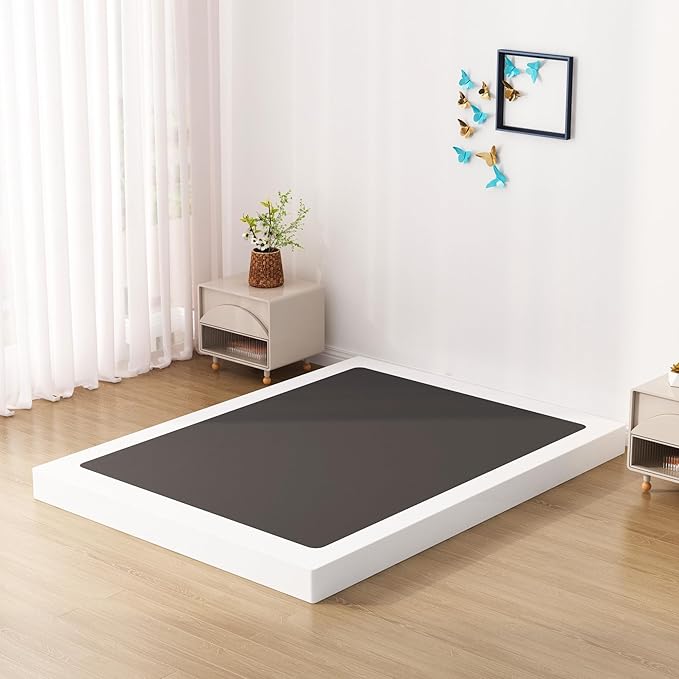 King Box Spring Bed Base 4 inch, Low Profile Metal Box Spring King with Fabric Cover, 3000 Lbs Max Weight Capacity Mattress Foundation, Noise-Free, Easy Assembly