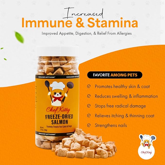 Freeze-Dried Salmon Treats for Cats & Dogs – 100% Wild Caught, Single Ingredient, High-Protein, Healthy Snack – No Additives or Preservatives – 1.4oz - Inspected & Tested in USA-Mewly Pet