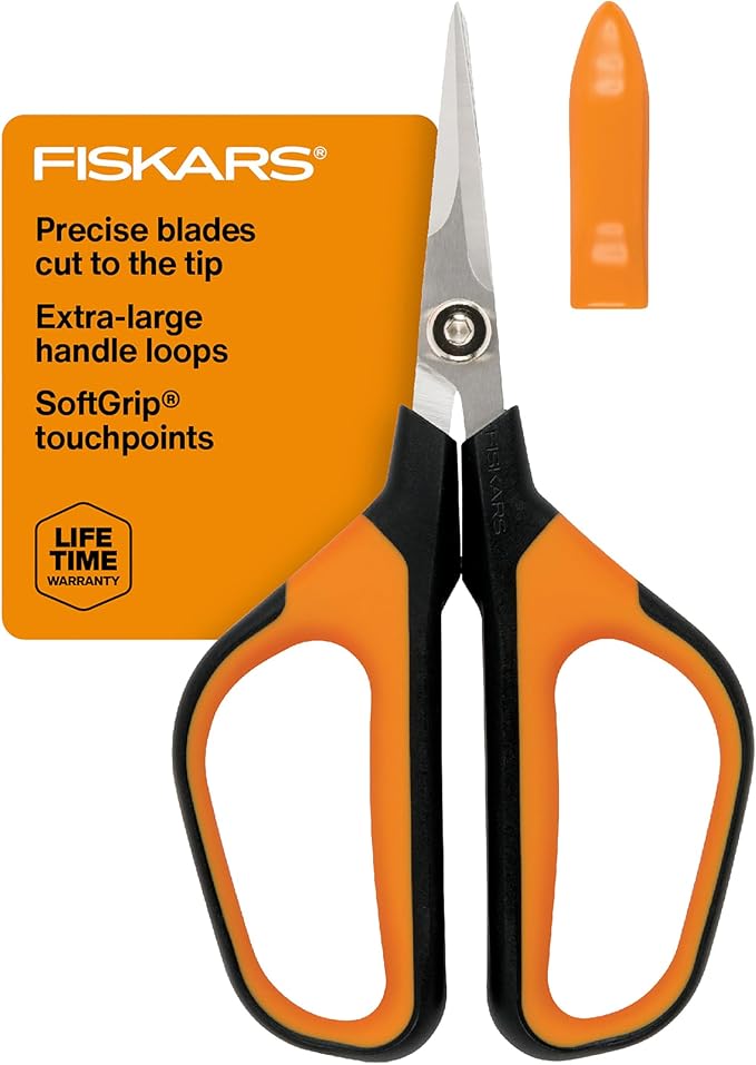 Fiskars Comfort Loop Micro-Tip Pruning Snips - 7" Garden Shears with Sheath and Extra Large SoftGrip Handle - Yard and Garden Tools - Orange/Black-Mewly Pet