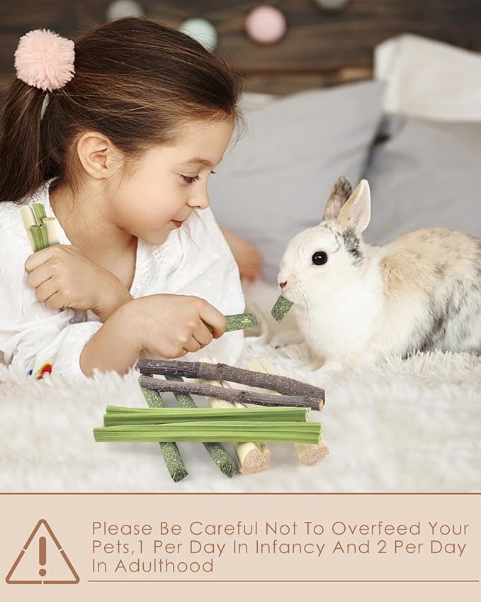 Bissap 60 PCS Rabbit Chew Sticks, Sweet Bamboo Timothy Hay Chew Stick Papaya Stems Apple Branch Bunny Chews for Rabbit Hamster Chinchilla Guinea Pig Small Pet Natural Molar Treats-Mewly Pet