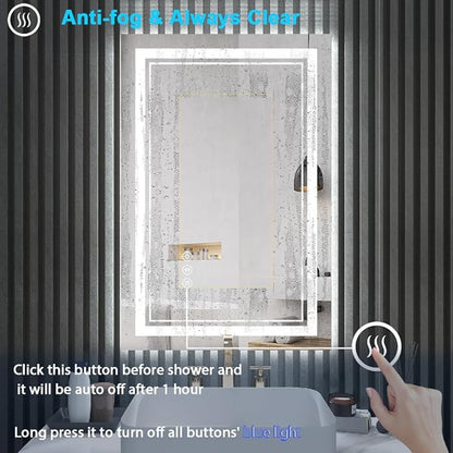24x32 Inch LED Mirrors for Bathroom, Threefold Brightness 2 Front Lights + 1 Back Lit Mirrors for Bathroom Wall Restroom with Anti-Fog, 3Colors Stepless Adjusted, Safer Tempered Glass, Memory Function