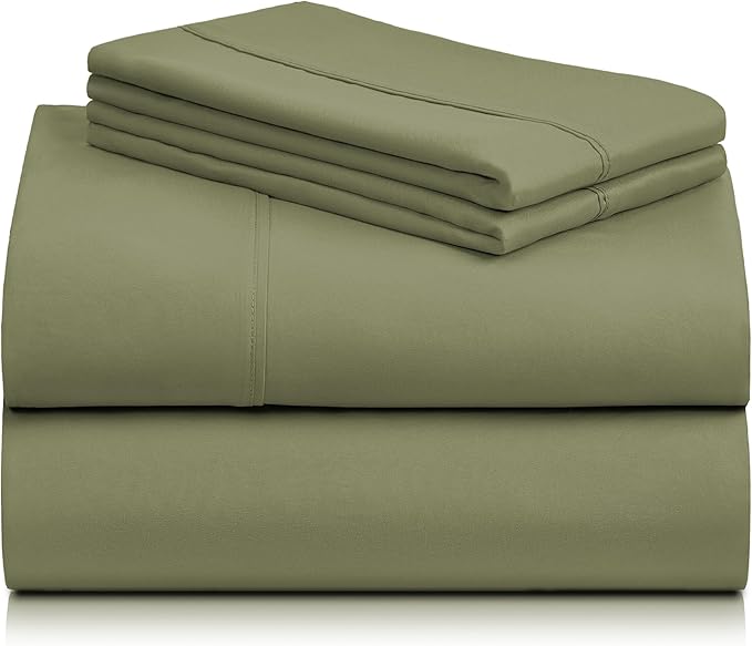 LuxClub 4 PC King Sheet Set, Breathable Luxury Bed Sheets, Deep Pockets Wrinkle Free Cooling Bed Sheets Machine Washable Hotel Bedding Silky Soft - Olive King