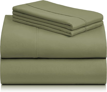 LuxClub 6 PC Queen Sheet Set, Breathable Luxury Bed Sheets, Deep Pockets 18" Eco Friendly Wrinkle Free Cooling Sheets Machine Washable Hotel Bedding Silky Soft - Olive Queen