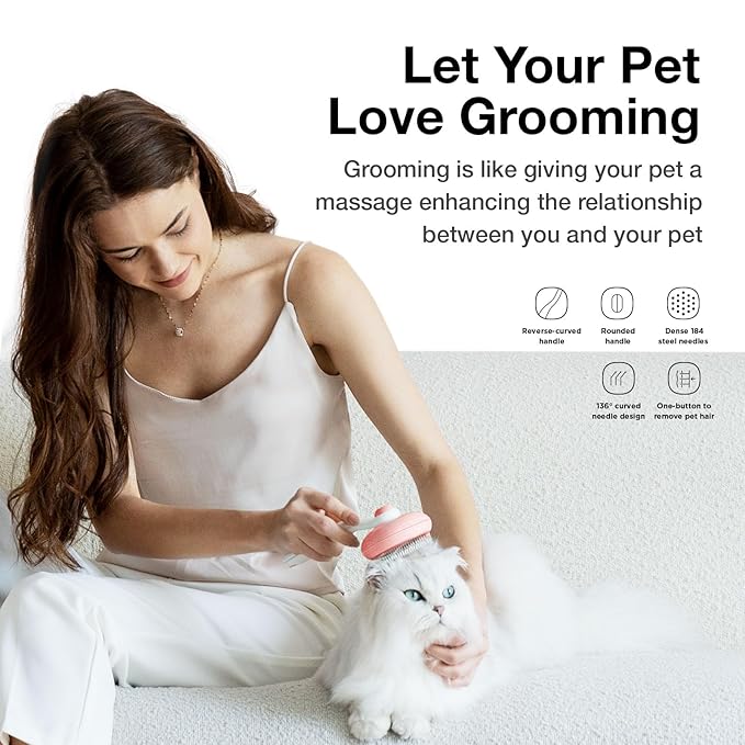 Pet Grooming Self-Cleaning Slicker Brush for Cats & Dogs, Effortlessly Removes Tangles, Loose Undercoat and Mats (Pink, 2 Pack)-Mewly Pet