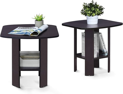 Furinno Simple Design End Table, 2-Pack, Dark Walnut