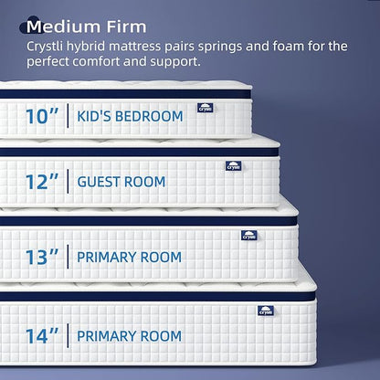 Full Mattress 14 Inch - Hybrid Mattress Bed in a Box, Medium Firm Support, Pressure & Pain Relief for All Sleepers, CertiPUR-US Certified, Fiberglass-free, Reinforced Edge Support, Motion Isolation
