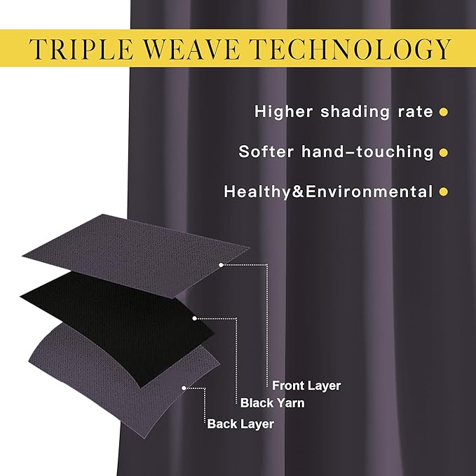 NICETOWN Blackout Large Window Curtains 84 inches Long - Grommet Room Darkening Sliding Door Thermal Curtains & Drapes Sound Block for Bedroom/Living Room (Greyish Purple, 2 Panels, W66 x L84)