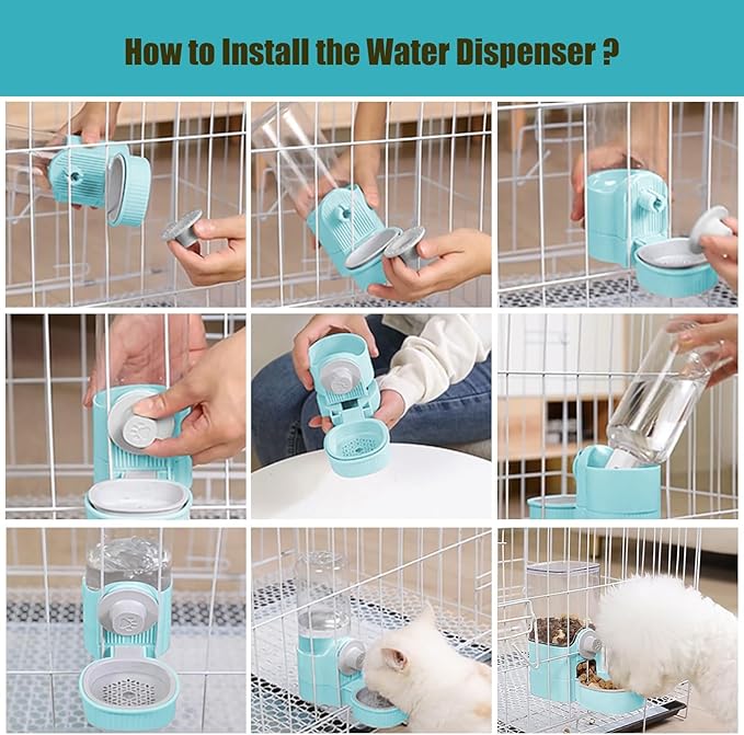 GPY Automatic Hanging Gravity Pet Feeder and Water Dispenser Set ，Automatic Dog Feeder and Dog Water Dispenser for Dogs Cats Pets Animals Large Capacity (Blue Water Feeder&Food Feeder) (Blue)-Mewly Pet