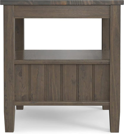 SIMPLIHOME Lev SOLID WOOD 20 Inch Wide Rectangle Transitional End Table with Bottom Drawer in Smoky Brown, For the Living Room and Bedroom