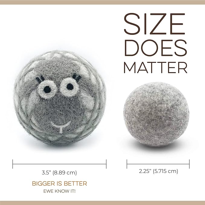 Fluff Ewes Wool Dryer Balls 3 Pack Premium New Zealand Wool Laundry Balls for Dryer, No Static Dryer Balls Laundry Reusable Cute - XL Wool Dryer Balls Cute, Baby Dryer Balls for Dryers - Lights-Mewly Pet