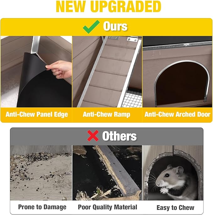 Aivituvin 2-Story Rabbit Hutch with Anti-Chew Ramp & Zinc Sheet - 36.6" Indoor Guinea Pig Cage, Wooden Stand, Pull-Out Tray & Leakproof Floor (Brown)-Mewly Pet