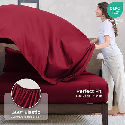 HEVUMYI Red King Comforter Set - 7-Piece All Season Bed in a Bag King, Ultra Soft Bedding Set with Comforter, Flat Sheet, Fitted Sheet, Pillowcases, Pillow Shams