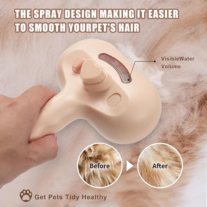 3-in-1 Pet Steam Brush, Grooming Comb with Water Tank for Cats and Dogs, Long and Short Hair (Pink)-Mewly Pet