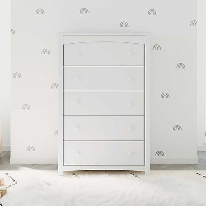 Storkcraft Kenton 5 Drawer Dresser (White) for Kids Bedroom, Nursery Dresser Organizer, Chest of Drawers with 5 Drawers, Universal Design for Children’s Bedroom