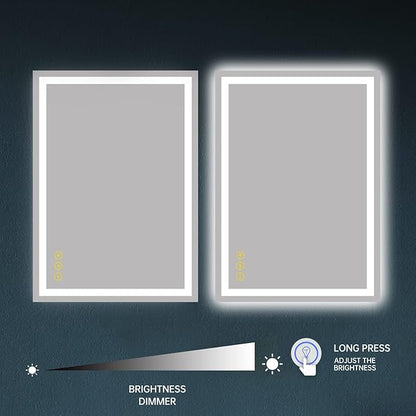 Wall-Mounted LED Square Bathroom Mirror, Makeup Mirror (36 inches x 24 inches,) 3 Color Stepless Dimmable Memory Bathroom Vanity Mirror with Lights CRI90+ 3000-6400K Smart Mirror with Touch