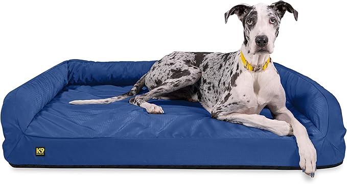 K9 Ballistics Tough Orthopedic XX-Large Bolster Dog Bed - Washable, Durable and Water Resistant Dog Bed - Made for (XXL) Big Dogs, 68"x40", Blue Quartz-Mewly Pet