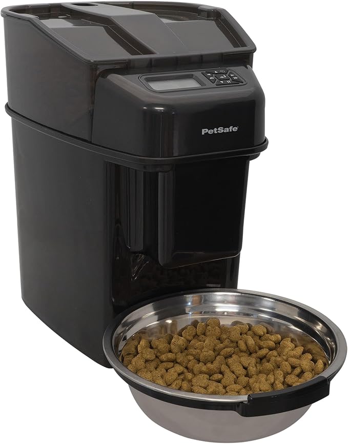 PetSafe Automatic Cat Feeder - Healthy Pet Simply Feed - Automatic Pet Feeder for Cats & Dogs - Timed Pet Feeder with Programmable Portion Control - Holds 24 Cups of Dry or Semi-Moist Dog or Cat Food-Mewly Pet