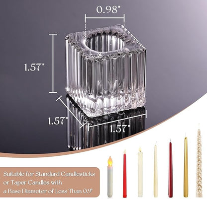 LETINE Glear Candlestick Holders Set of 12 - Elegant Cube Taper Candle Holders for Rustic Wedding Centerpieces, Valentines Day Decorations, Party Decorations, and Home Decor