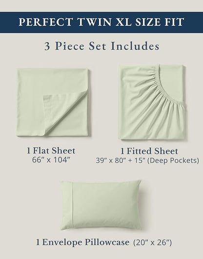 LANE LINEN 100% Mercerized Organic Cotton Twin XL Sheets Set, Soft & Comfy Percale Weave - Perfect for Hospital beds or Dorm Room, Luxury Hotel Like Sheets Twin XL Size Sheet Set - Mineral