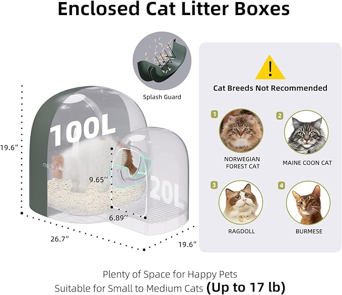 MS!MAKE SURE Cat Litter Box, Large Covered Hidden Dog Proof Closed Modern Cat Litter Box Furniture with Scoop, for Odor Control and Less Tracking, Easy to Clean,26.7"x19.6"19.6", Moss Green-Mewly Pet